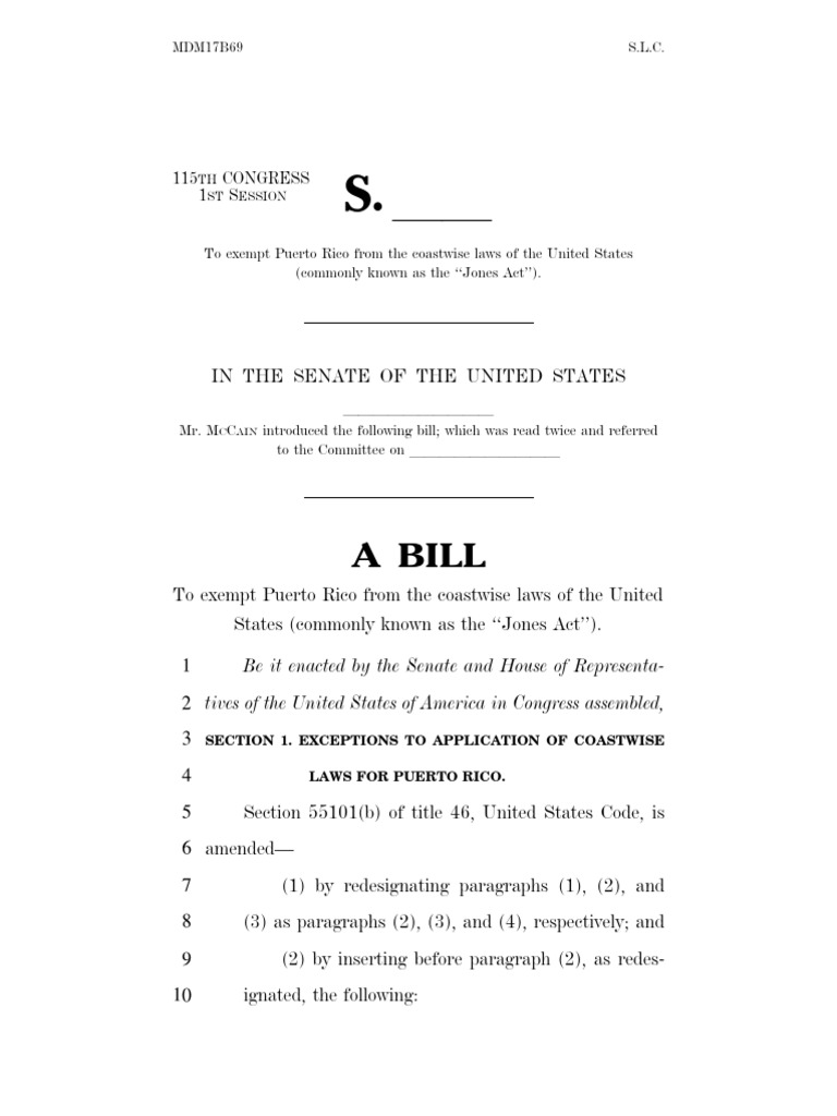Jones Act Puerto Rico Exemption Bill 92817