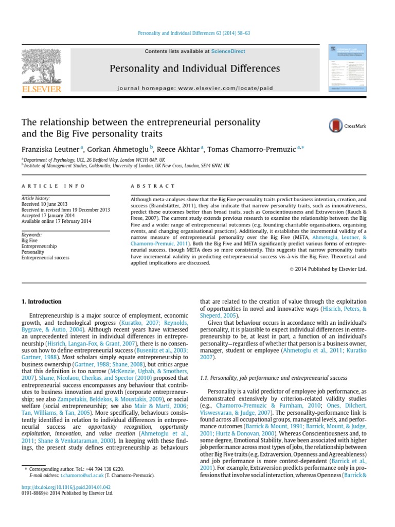 Entrepreneurial Personality and Big Five Traits | PDF ...
