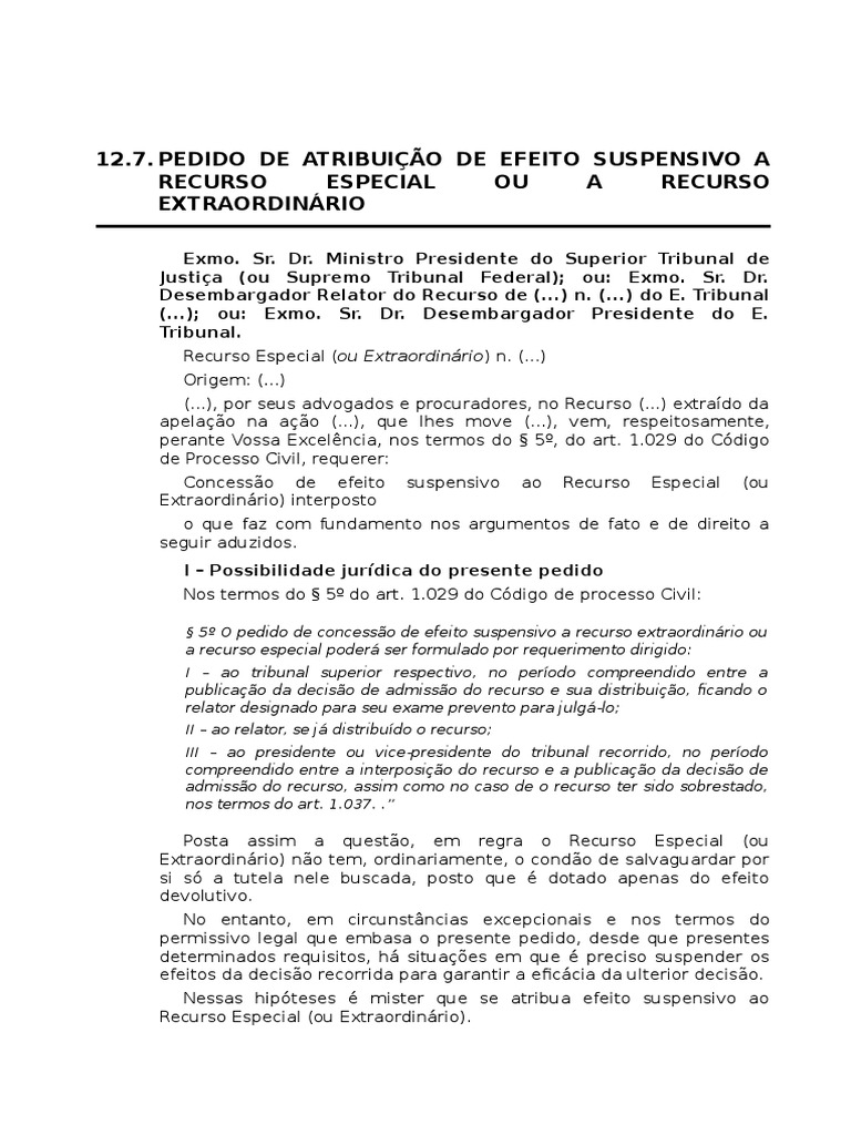 12.7. Pedido De Atribuição De Efeito Suspensivo A Recurso Especial OU A ...