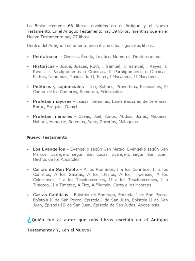 Los 66 libros de la Biblia explicados | PDF | Viejo Testamento | Biblia