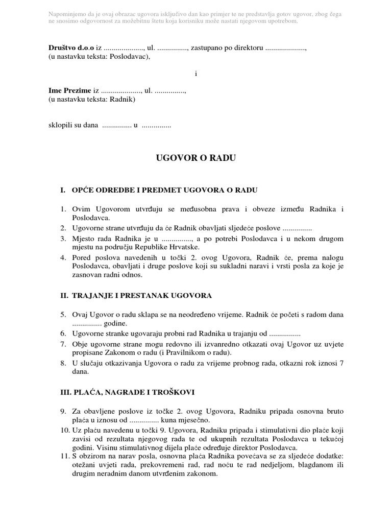 Ugovor O Radu Pdf