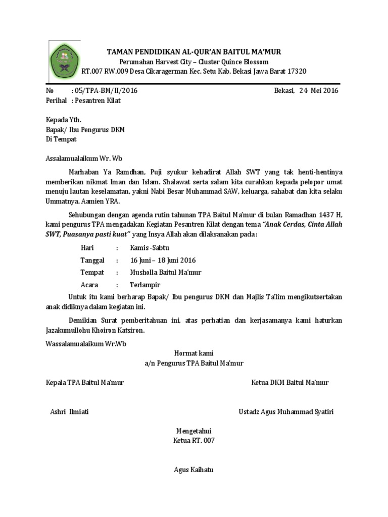 Undangan Pesantren Kilat