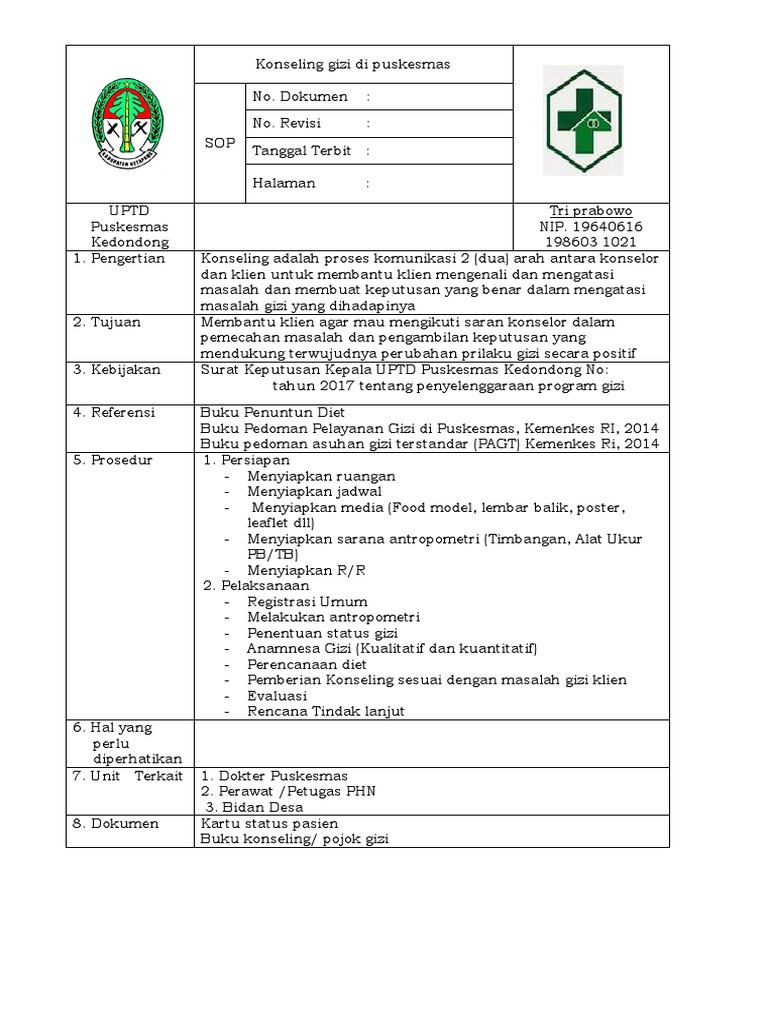 SOP Konseling Gizi Di Puskesmas