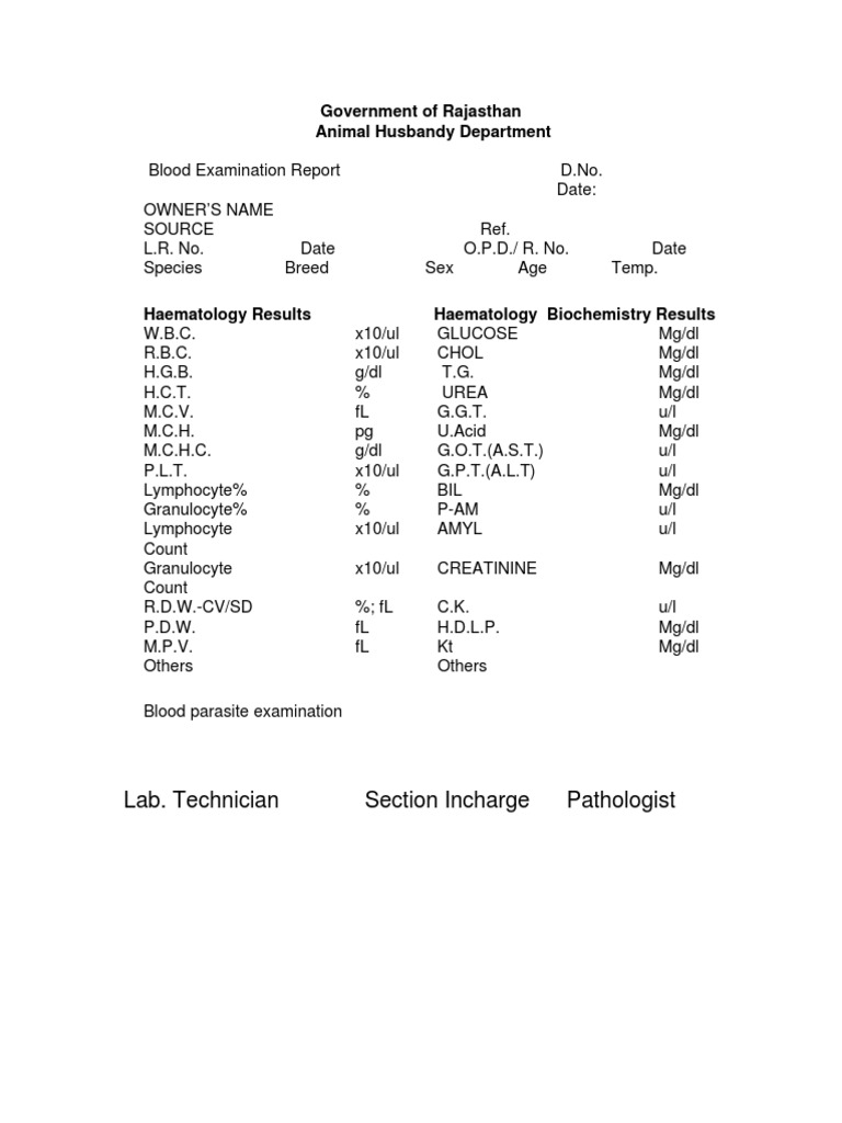 911200710053PM Blood Examination Report | PDF | Science & Mathematics