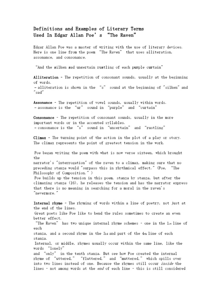 Literary Devices Used in Raven PDF PDF The Raven Poetry