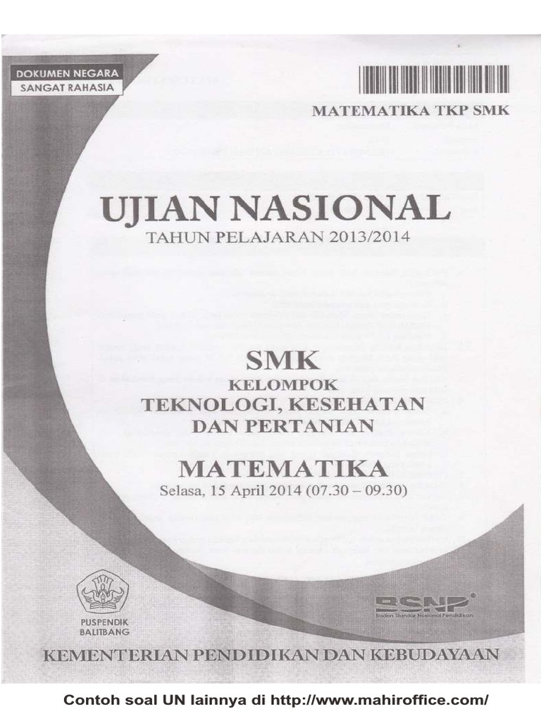Contoh Soal Un Matematika Smk Kelompok Teknologi Kesehatan
