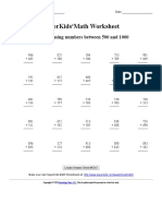 Superkids Math Worksheet: Addition Using Numbers Between 500 and 1000