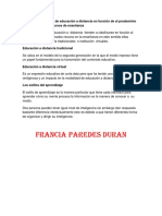 Tipo de Modalidades de Educación A Distancia en Función de Al Predominio de Determinados Recursos de Enseñanza