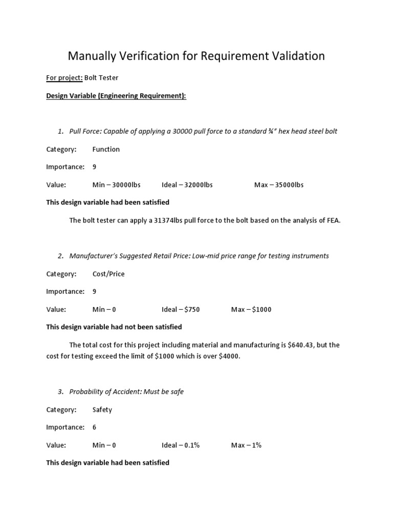 Bolt Tester Manually Verification For Requirement Validation | PDF ...