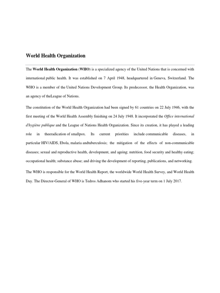 Overview of the World Health Organization | PDF | World Health ...