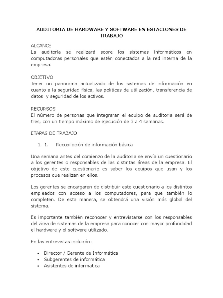 Auditoria de Hardware y Software en Estaciones de Trabajo | PDF ...