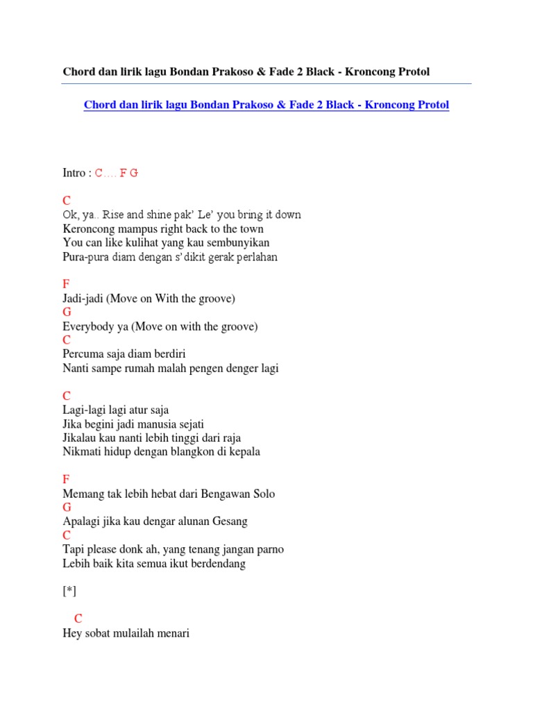 Chord Dan Lirik Lagu Bondan Prakoso Fade 2 Black Kroncong Protol