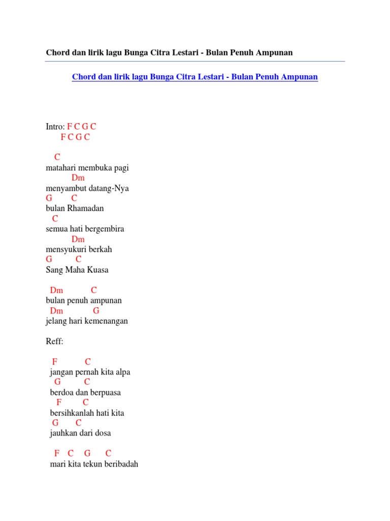 Chord Dan Lirik Lagu Bunga Citra Lestari Bulan Penuh Ampunan