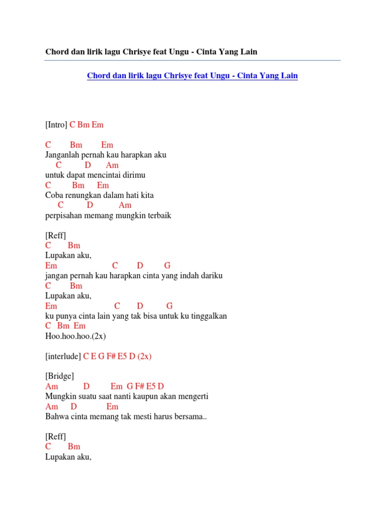 Chord Dan Lirik Lagu Chrisye Feat Ungu Cinta Yang Lain
