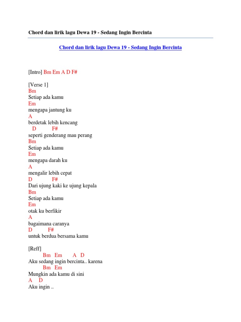 Chord Dan Lirik Lagu Dewa 19 Sedang Ingin Bercinta Pdf