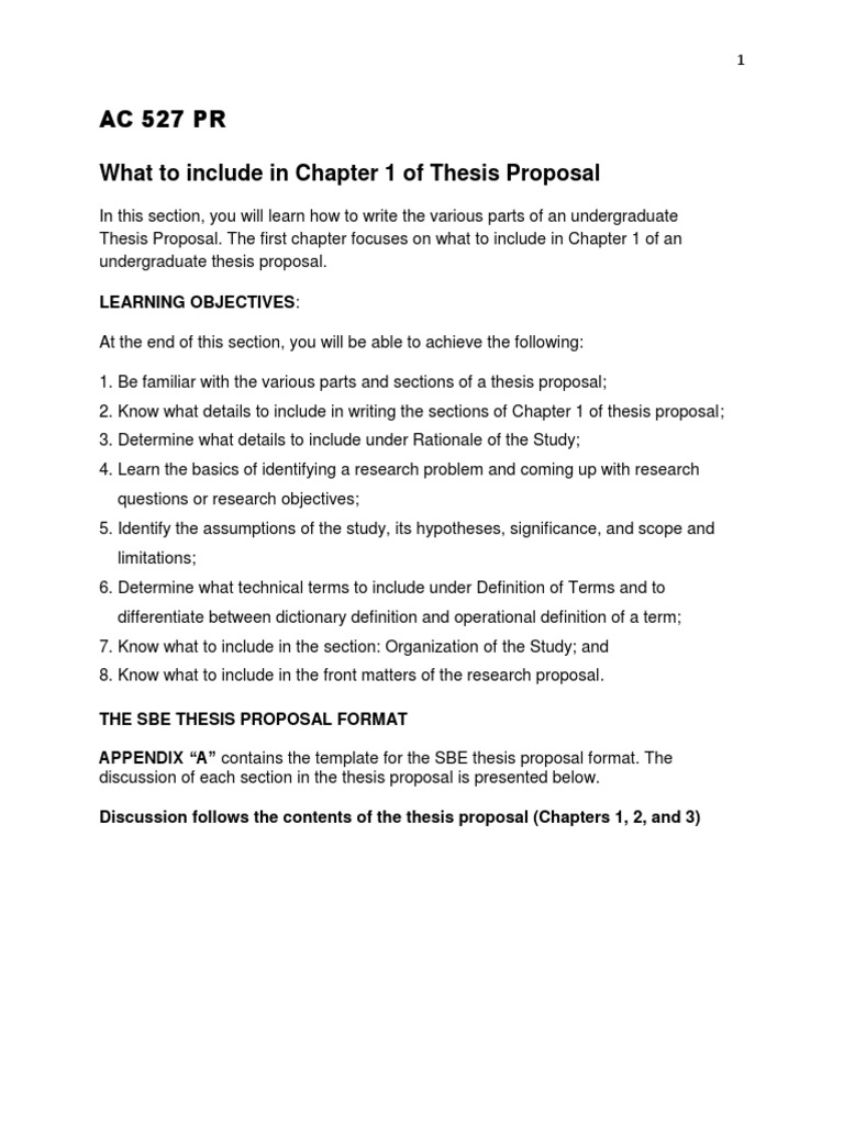 thesis proposal chapter 1 to 3