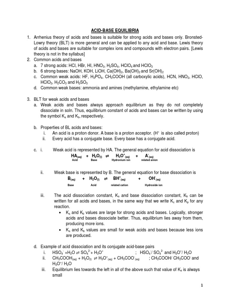 Acid-Base Equilibrium Fundamentals | PDF | Acid | Salt (Chemistry)