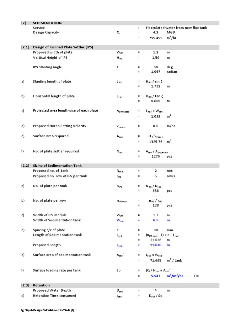 Sedimentation Tank Design Calculations | PDF | Fluid Dynamics | Water ...