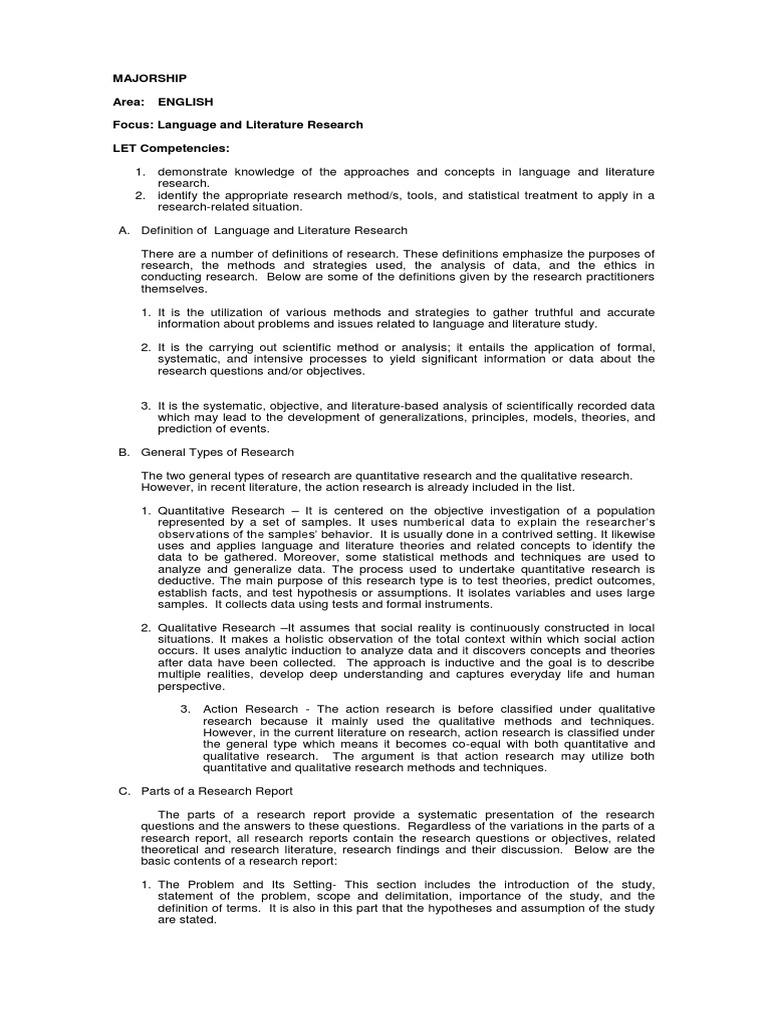 Language and Literature Research Methods | PDF | Sampling (Statistics ...