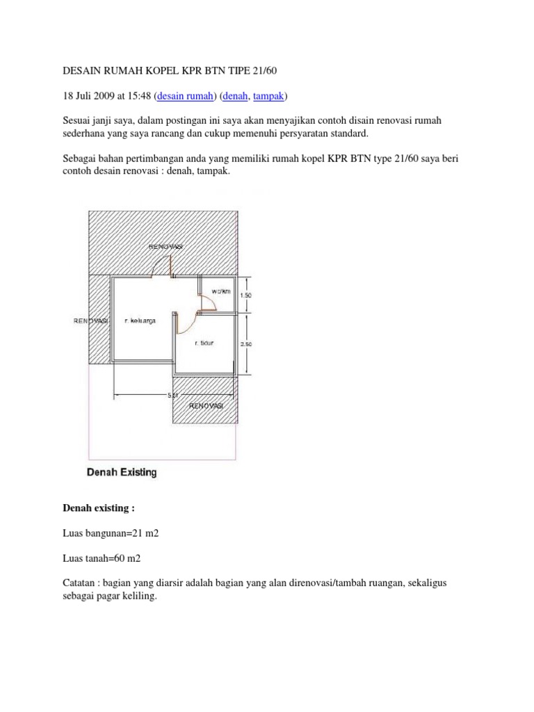 Desain Rumah Kopel KPR BTN Tipe 21 PDF Desain Rumah Kopel KPR BTN Tipe 21 PDF