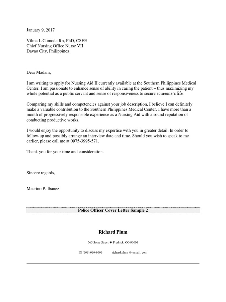 cover letter for job application police