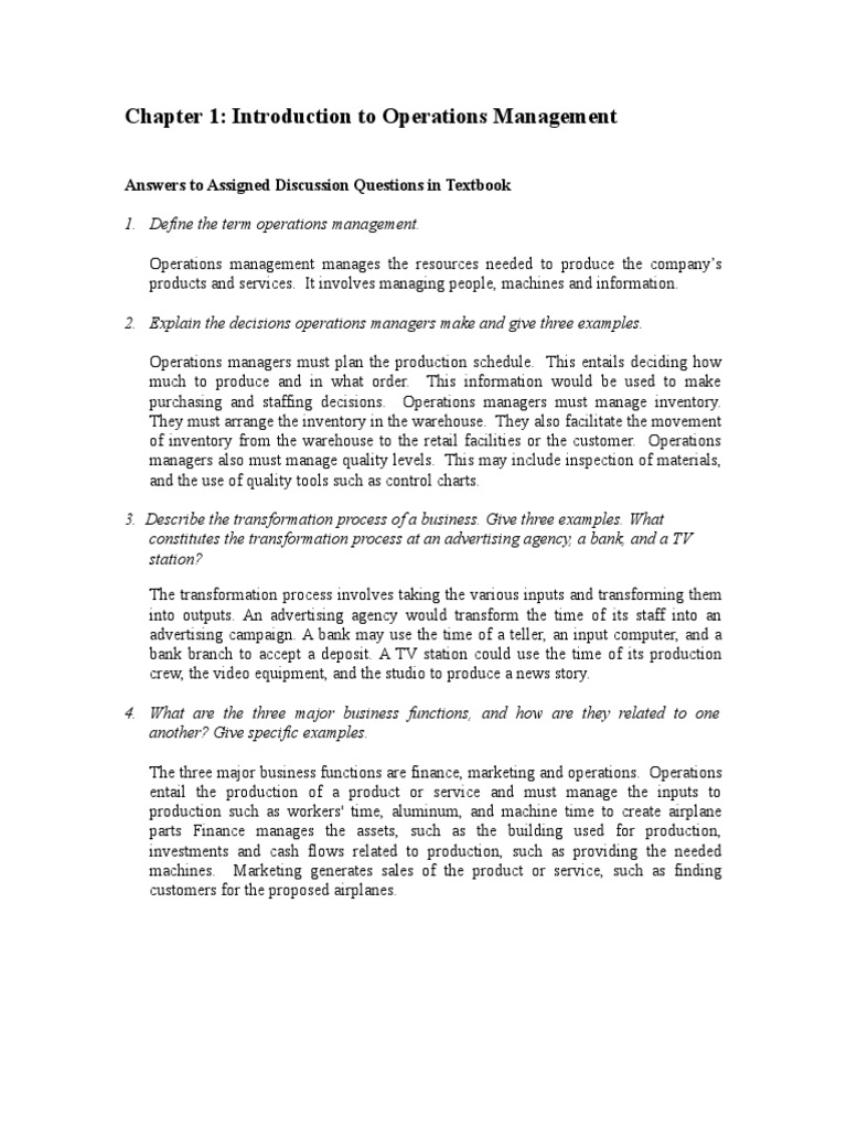 Questions To Chapter 1 | PDF | Operations Management | Supply Chain ...