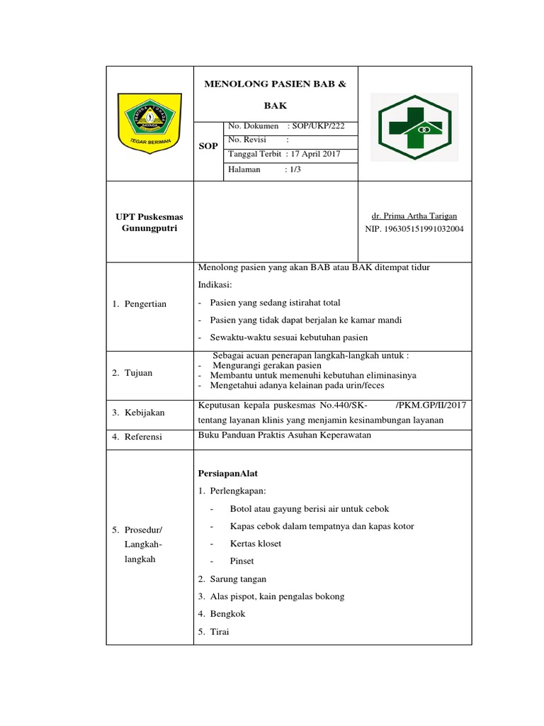 Sop Menolong Pasien Bab Dan Bak | PDF