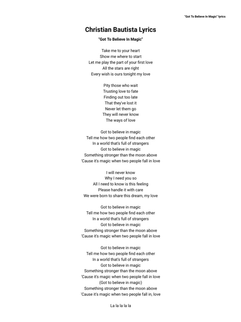 Christian Bautista Lyrics Got To Believe In Magic