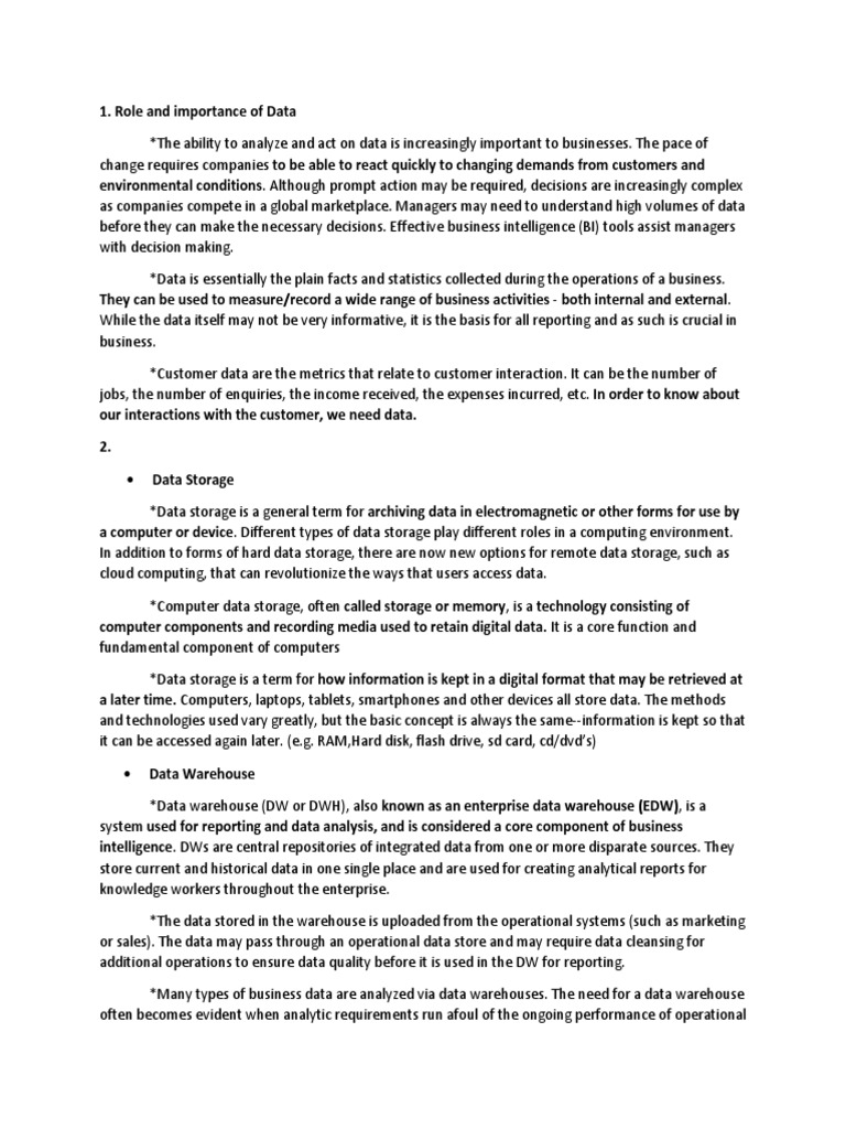 Role and Importance of Data | PDF | Data Warehouse | Data Processing