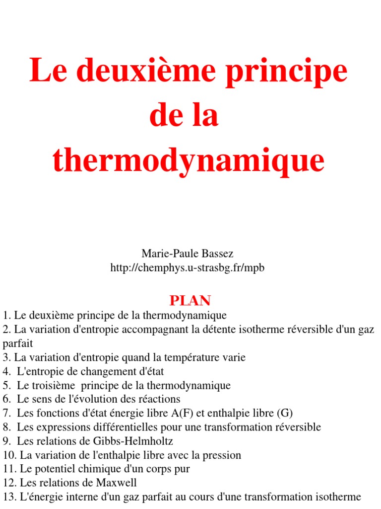 Deuxième principe de la thermodynamique | PDF | Entropie | Enthalpie libre