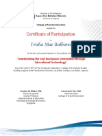 Trisha Mae Balbarez: Certificate of Participation