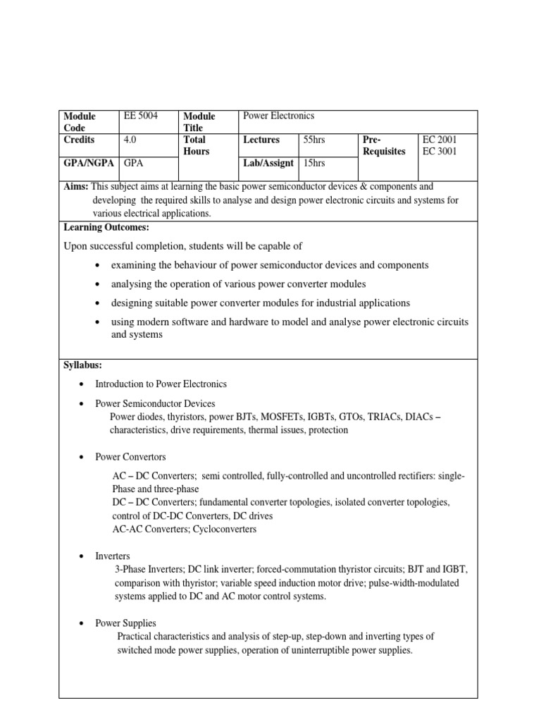 Power Electronics Course Overview | PDF | Power Electronics | Power ...