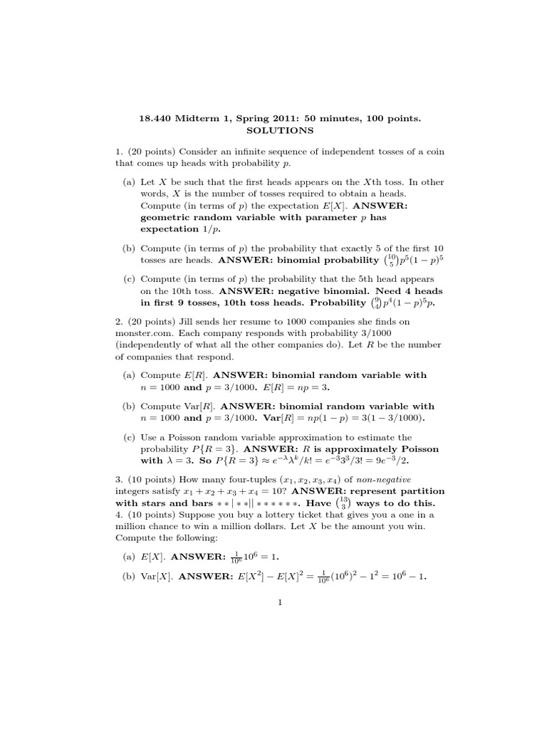 Probability and Statistics Midterm Solutions | PDF | Measure Theory ...
