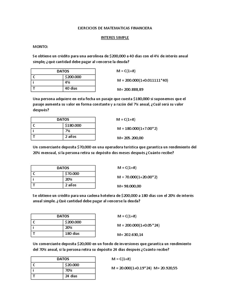Ejercicios de Matematicas Financiera, Resueltos | Interés | Propiedad