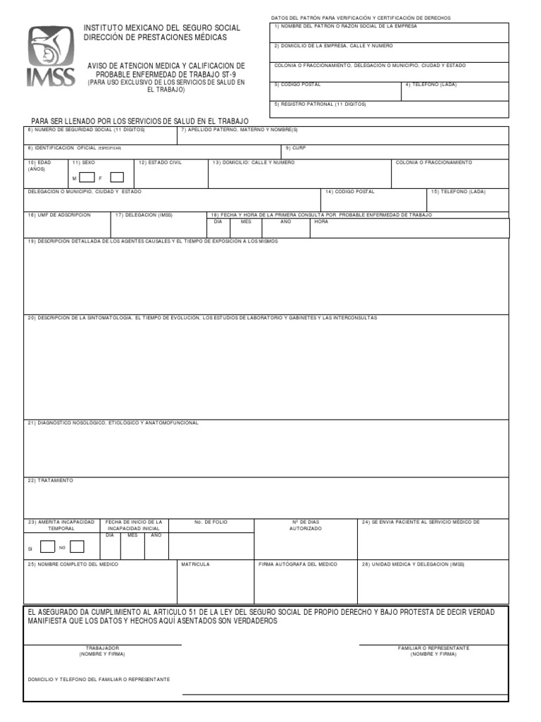 Formato ST 9 Aviso de Atencion Medica y Calificacion de Probable