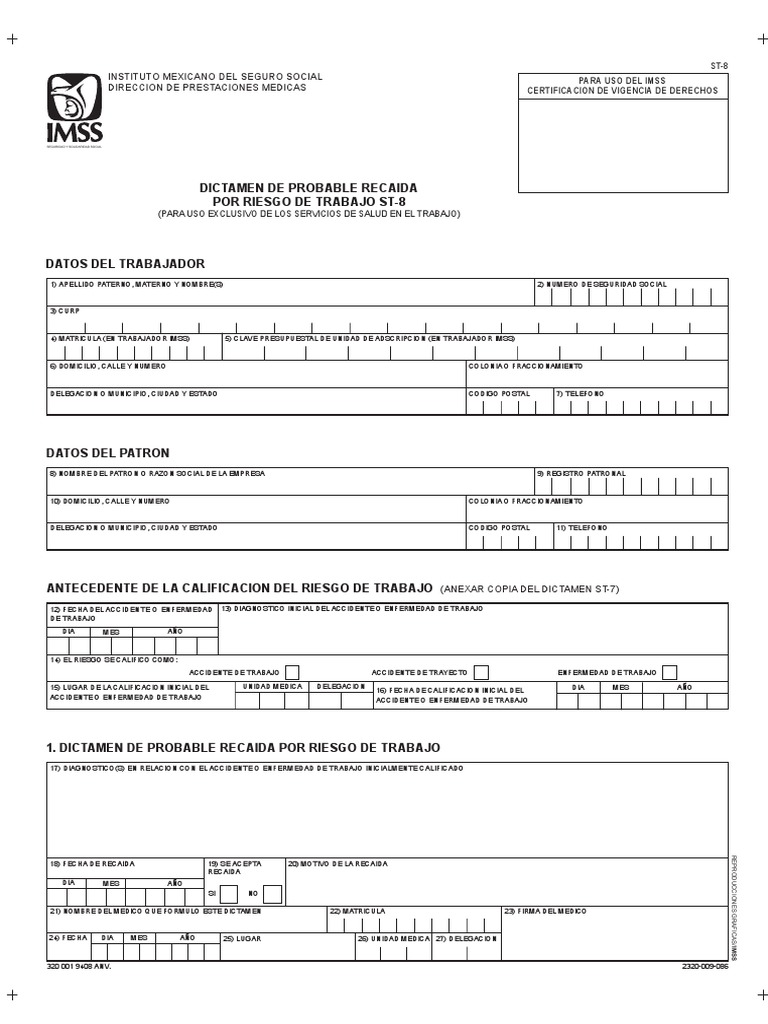 Dictamen ST-8 de Probable Recaída IMSS | PDF