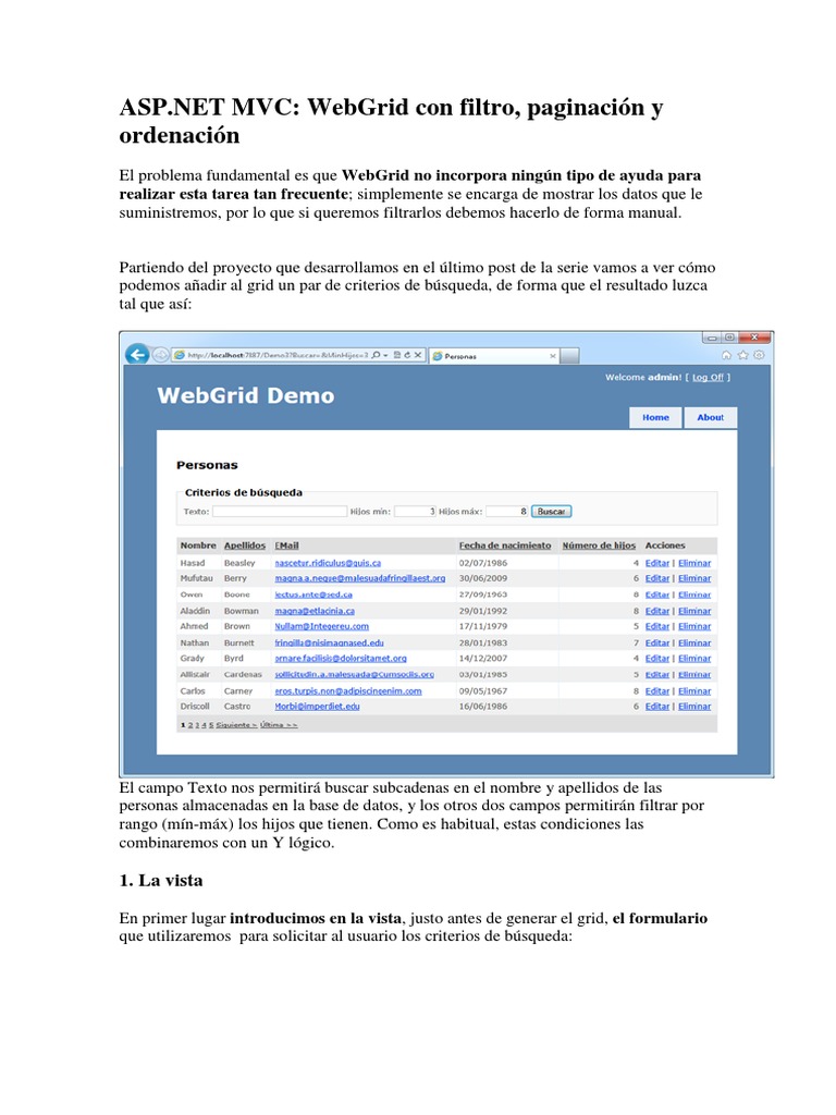 WebGrid en ASP.NET MVC: Filtros y Paginación | PDF | Protocolo de ...