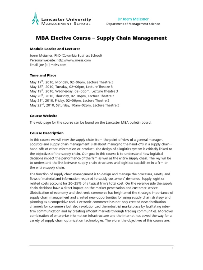 MBA Supply Chain Management Course | PDF | Strategic Management | Inventory