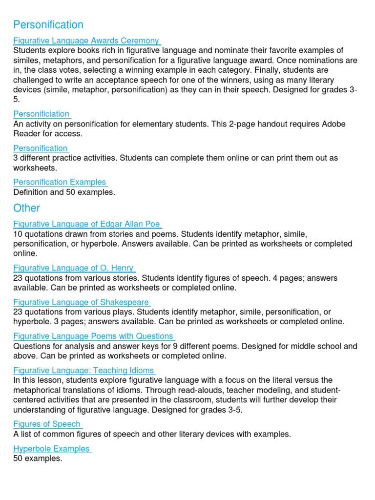 Workbooks poems worksheets : Personification | Metaphor | Poetry