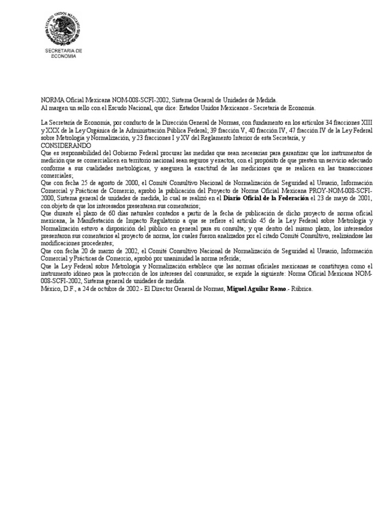 NOM-008-SCFI-2002 Sistema General de Unidades de Medida 