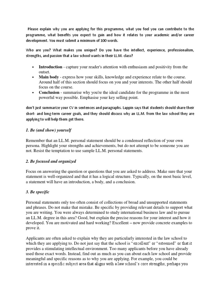 How To Write Personal Statement  PDF  Law School  Question