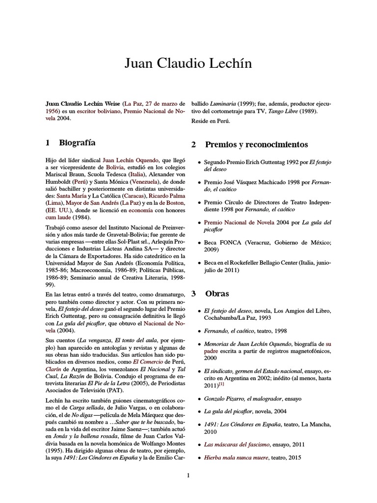 Juan Claudio Lechín PDF Perú