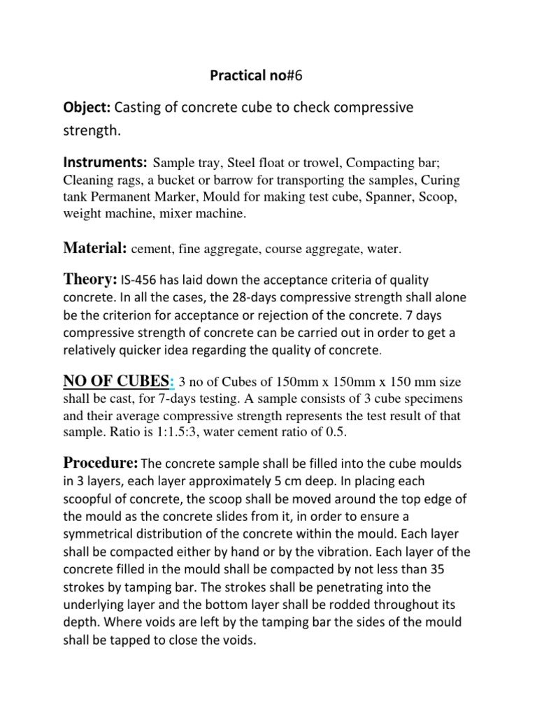 Object: Casting of Concrete Cube To Check Compressive: Practical No#6 | PDF
