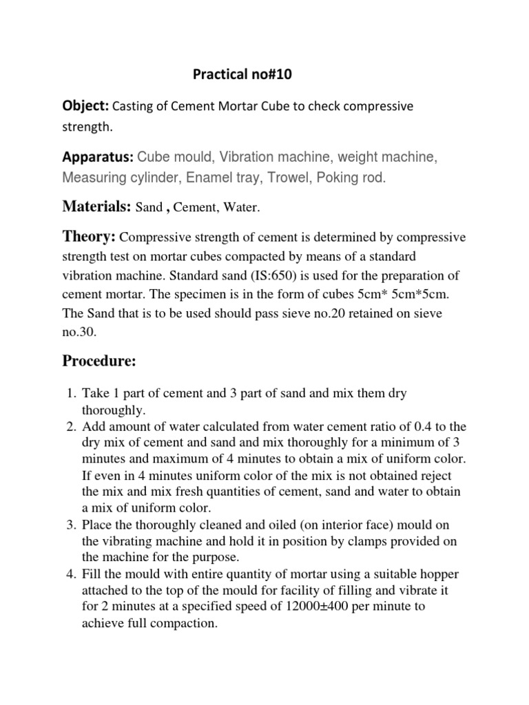 Cement Mortar Cube Casting Procedure | PDF | Mortar (Masonry) | Cement