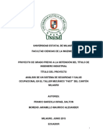 Análisis de Un Sistema de Seguridad y Salud Ocupacional en El Taller FAST Del Cantón Milagro