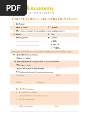 Online Course Registration Form