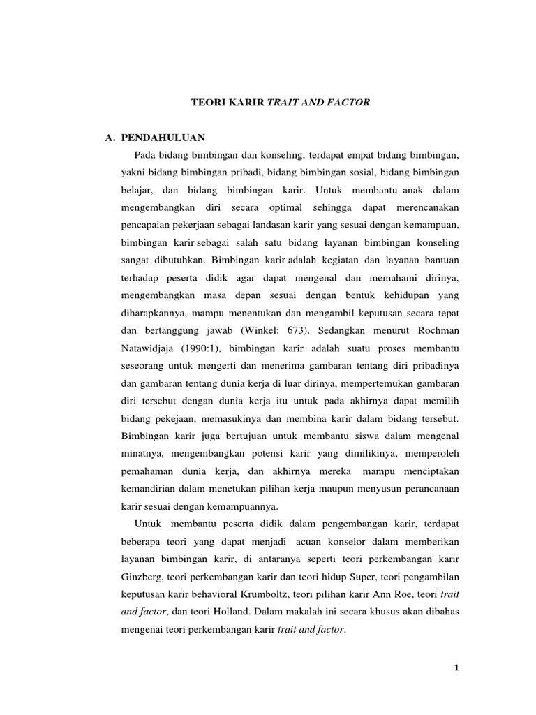Teori Trait and Factor dalam Bimbingan Karir | PDF