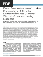 Danish Perioperative Nurses ' Documentation: A Complex, Multifaceted Practice Connected With Unit Culture and Nursing Leadership