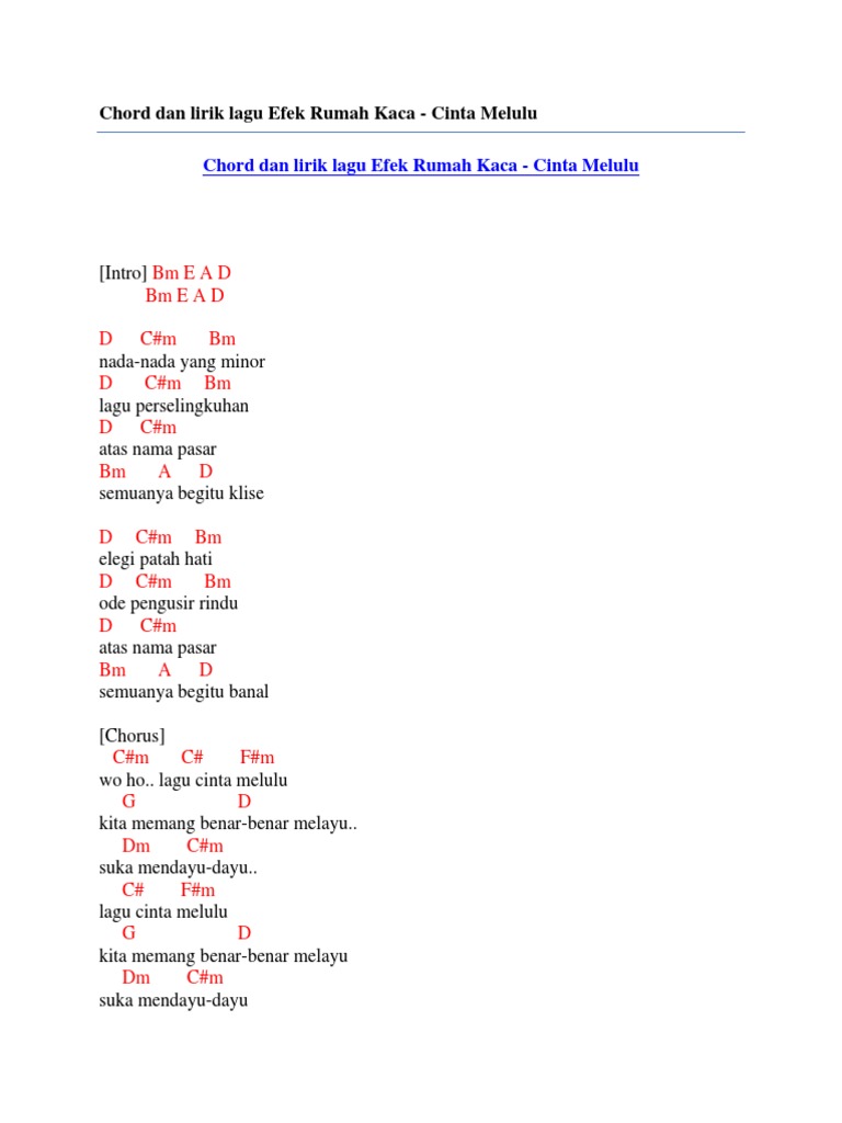 Chord Dan Lirik Lagu Efek Rumah Kaca Cinta Melulu Pdf