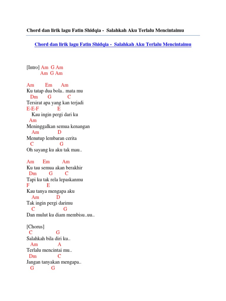 Chord Dan Lirik Lagu Fatin Shidqia Salahkah Aku Terlalu Mencintaimu Pdf